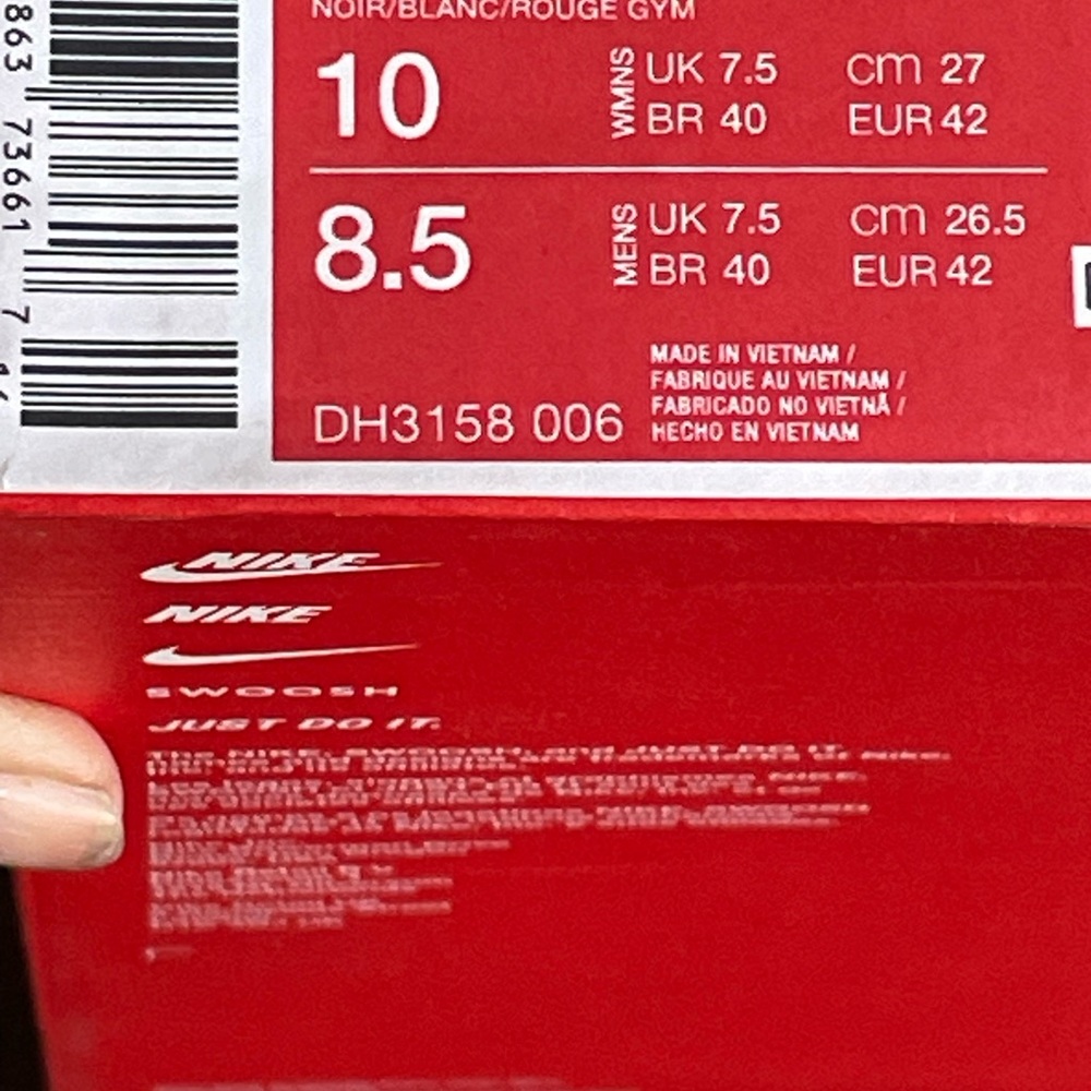 Nike Black and White Sneakers with Red Swoosh for women size 10 for men 8.5 - Picture 7 of 8